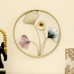 3 Molecules Atom Leaf Multicolor Metal Round Leaf Wall Frame