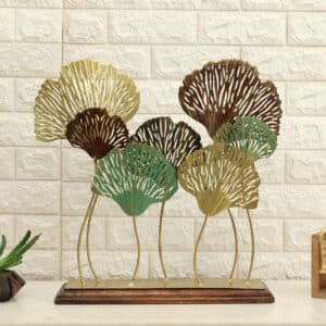 Metal & Wood Multicolor Lina 7 Ginko Leaf Showpiece Table Decor
