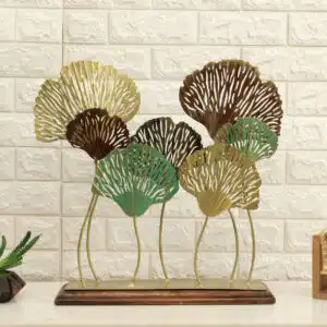 Ginko Leaf Showpiece - Lina 7 Leaf Metal Wood Table Decor