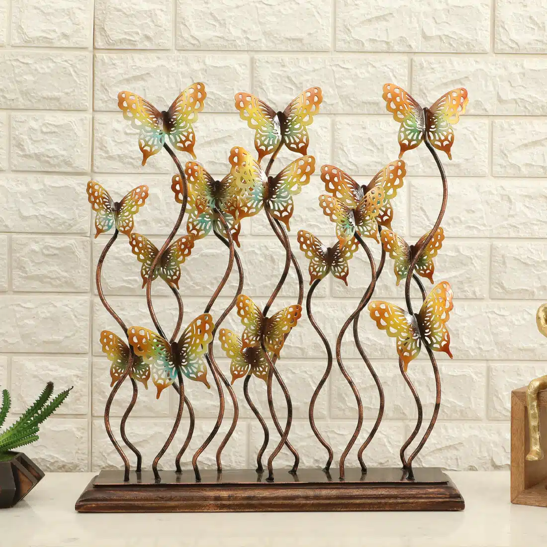 Butterfly Table Decor - Navya Cluster Metal Wood Showpiece