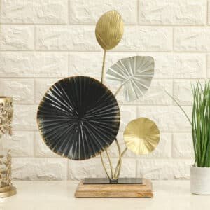 Metal & Wood Multicolor Citadel Abstract Leaf Showpiece Table Decor