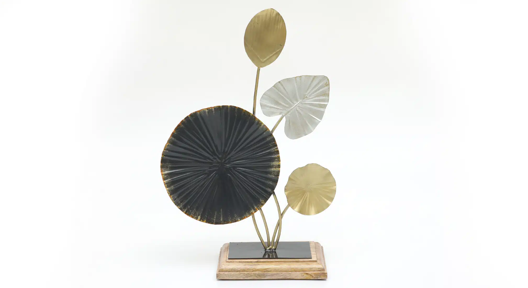 Metal & Wood Multicolor Citadel Abstract Leaf Showpiece Table Decor - Image 2