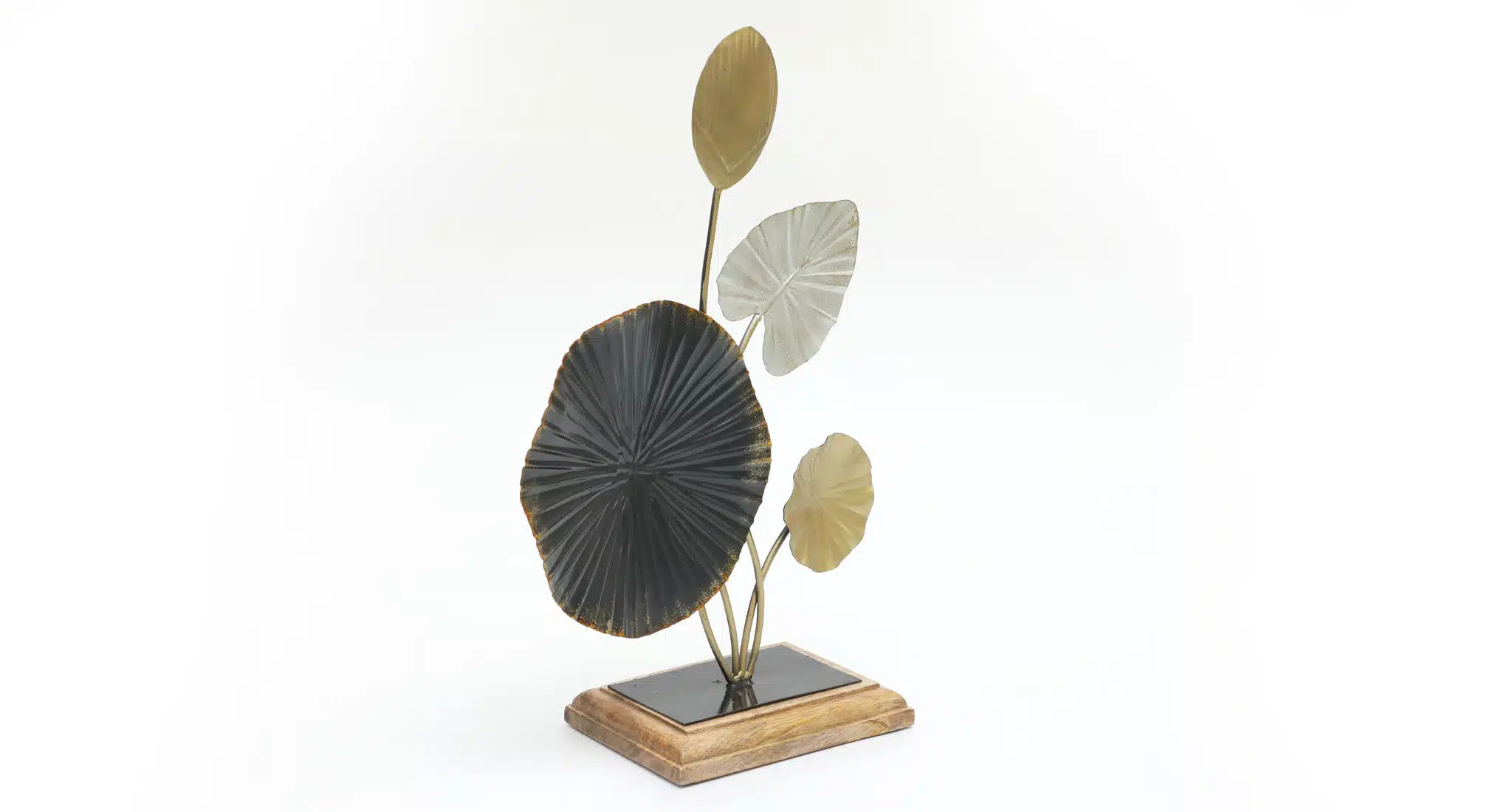 Metal & Wood Multicolor Citadel Abstract Leaf Showpiece Table Decor - Image 4