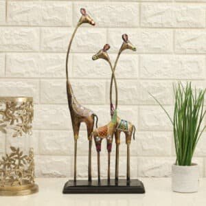 Handpainted Multicolor Metal & Wood Goldie Giraffe/1 Figurine Table Decor Showpiece