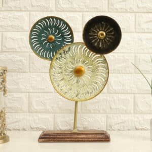 Metal & Wood Multicolor Lofty 3 Circle Showpiece Table Decor