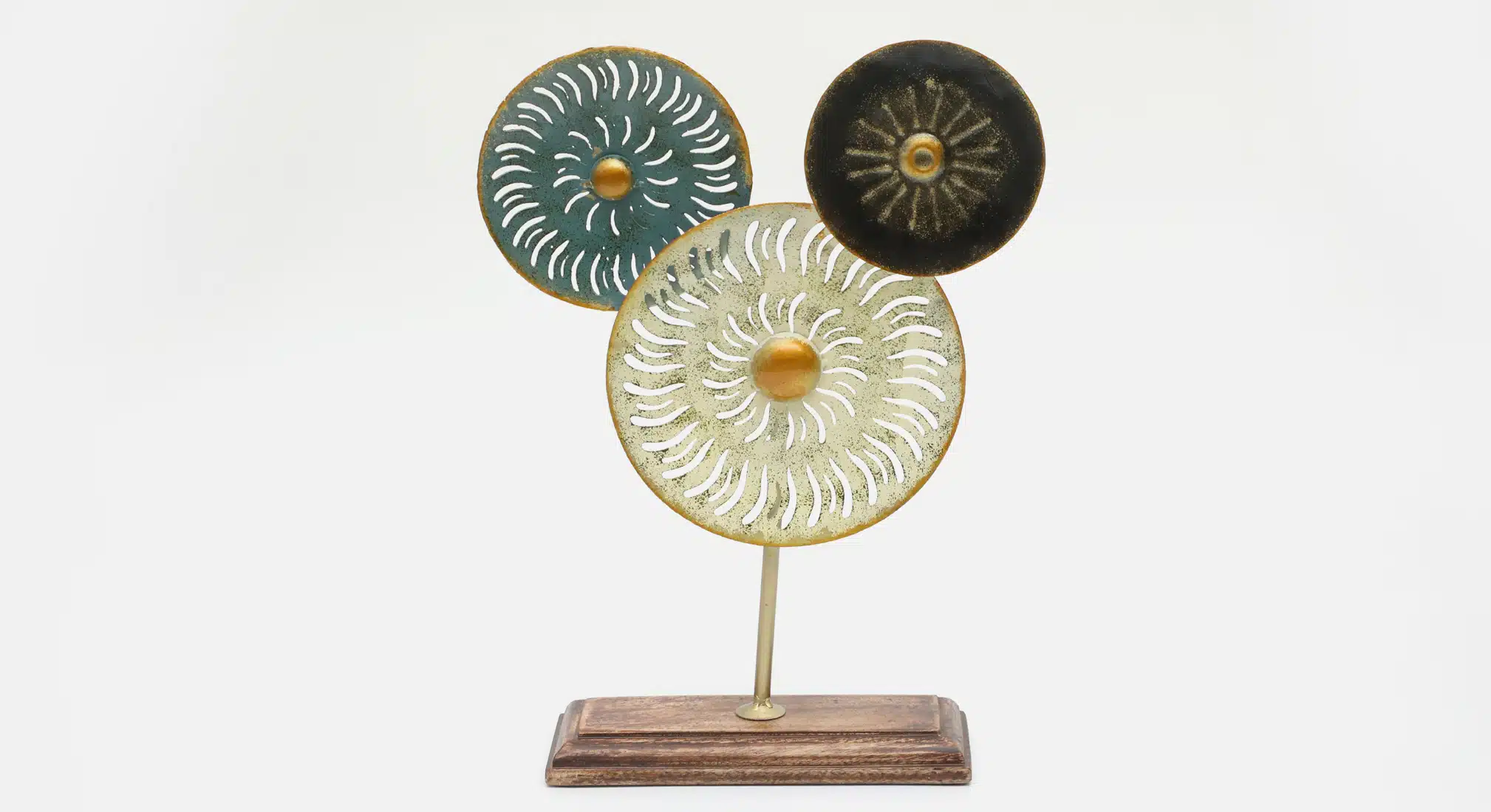 Metal & Wood Multicolor Lofty 3 Circle Showpiece Table Decor - Image 2
