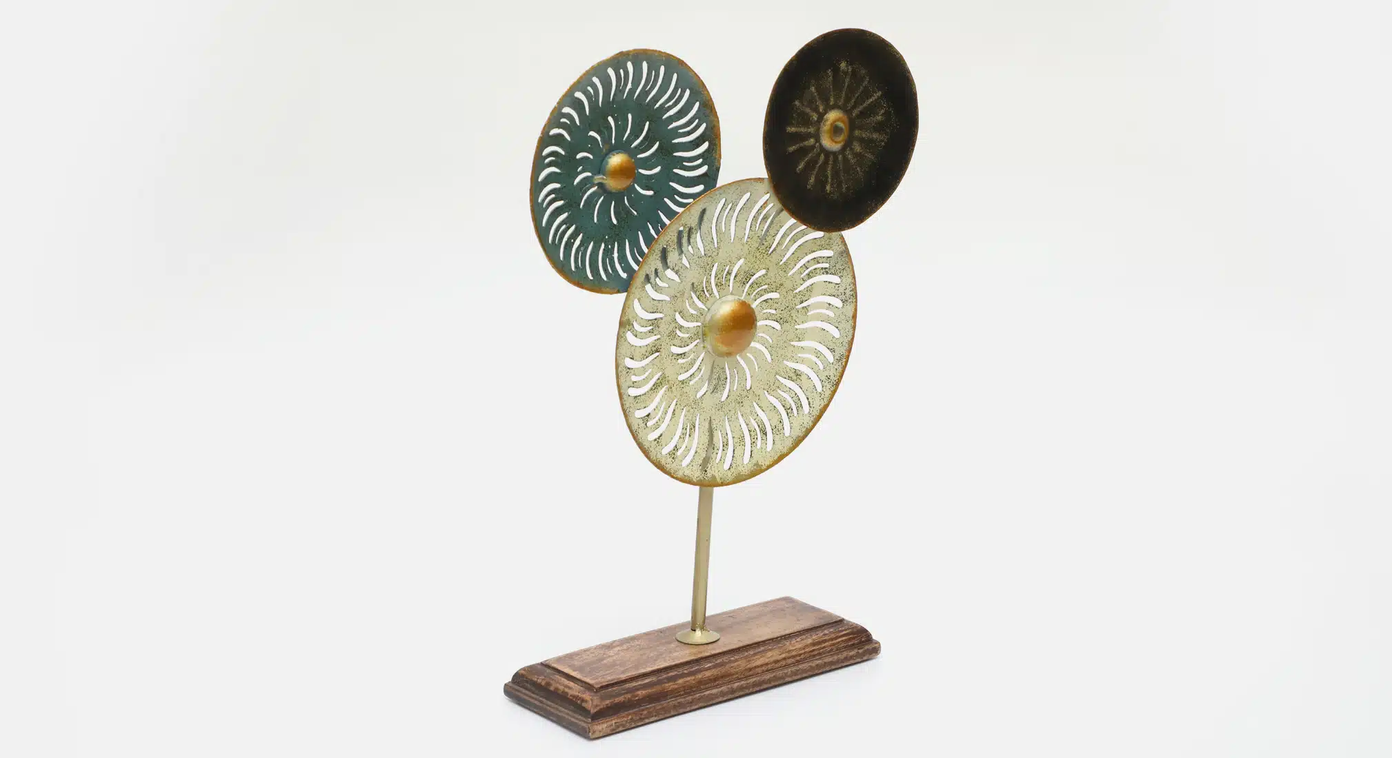Metal & Wood Multicolor Lofty 3 Circle Showpiece Table Decor - Image 4