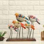 Handpainted Bird Showpiece Metal Wood Table Decor
