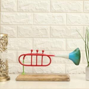 Metal & Wood Multicolor Cornet Trumpet Showpiece Table Decor