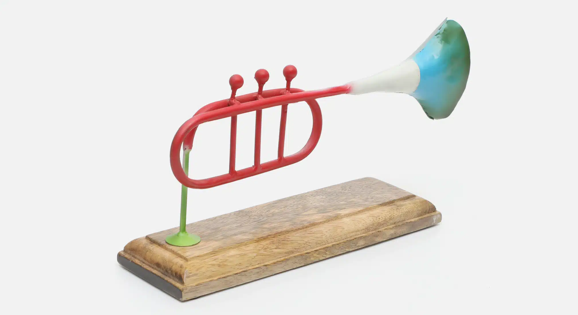 Trumpet Showpiece - Cornet Metal Wood Multicolor Table Decor - Image 4