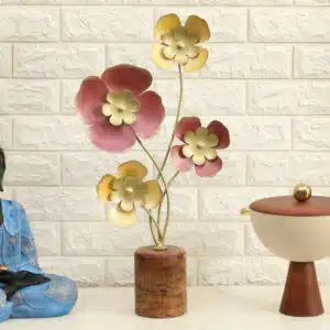Flower Showpiece - Yansi Metal Wood Multicolor Table Decor