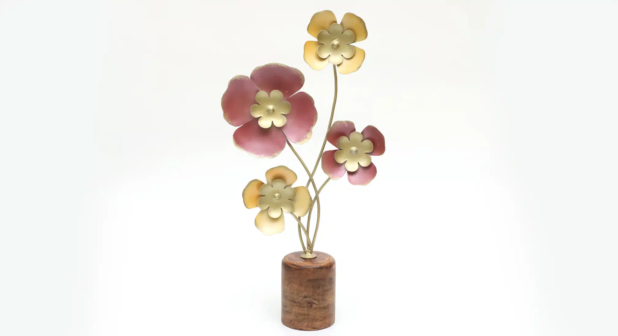 Flower Showpiece - Yansi Metal Wood Multicolor Table Decor - Image 2
