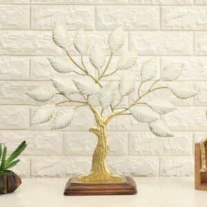 Metal & Wood Silver Lining Tree for Table Decor Showpiece