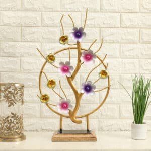 Metal & Wood Multicolor Fortuna Growing Tree Showpiece Table Decor