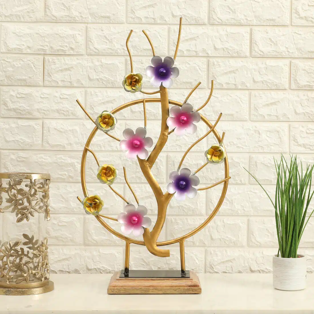 Tree Table Decor - Fortuna Growing Tree Metal Wood Showpiece