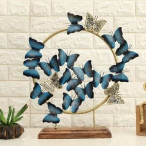 Multicolor Metal & Wood Mishell Dancing Butterflies for Table Decor Showpiece