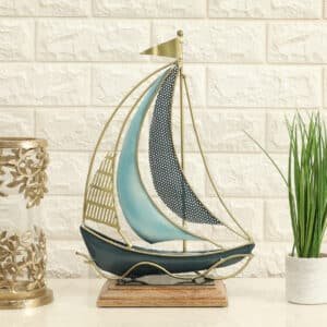 Metal & Wood Multicolor Gale Boat Showpiece Table Decor