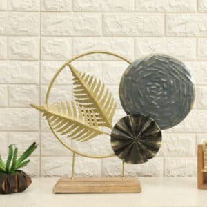 Metal & Wood Multicolor Vida Abstract Leaf Showpiece Table Decor