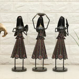Metal Multicolor Goro Dolls Showpiece Table Decor (Set of 3)