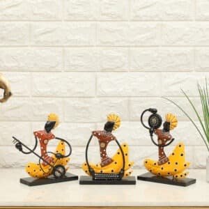 Multicolor Handpainted Metal Aleka Musician Figurine Table Decor Showpiece (Set of 3)