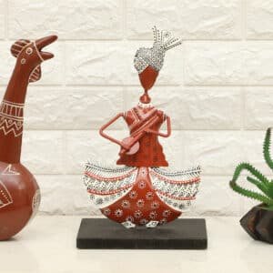 Metal & MDF Multicolor Akemi Sitar Handpainted Showpiece Table Decor