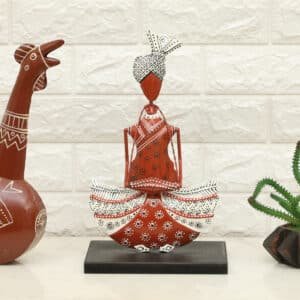 Metal & MDF Multicolor Akemi Dhol Handpainted Showpiece Table Decor