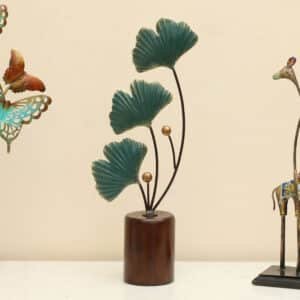 Metal & Wood Multicolor Ujjwal Ginko Flower Showpiece Table Decor