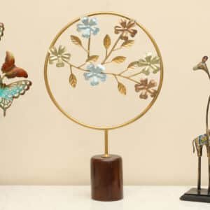 Metal & Wood Multicolor Iria Flower Showpiece Table Decor