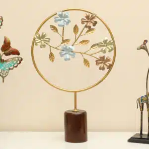 Metal & Wood Multicolor Iria Flower Showpiece Table Decor