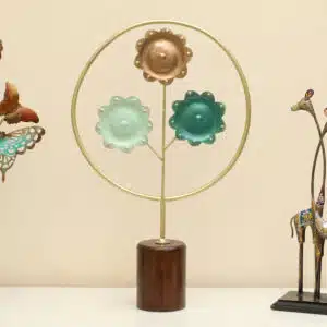 Metal & Wood Multicolor Siman Flower Showpiece Table Decor