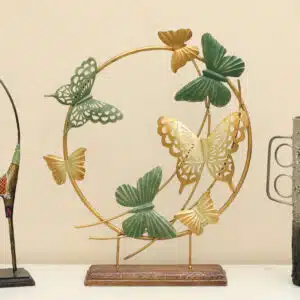 Metal & Wood Multicolor Kyara Butterflies Showpiece Table Decor