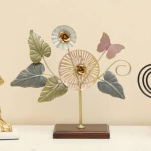 Metal & Wood Multicolor Lupin Leafs Showpiece Table Decor