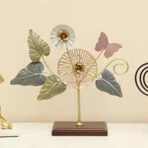 Metal & Wood Multicolor Lupin Leafs Showpiece Table Decor