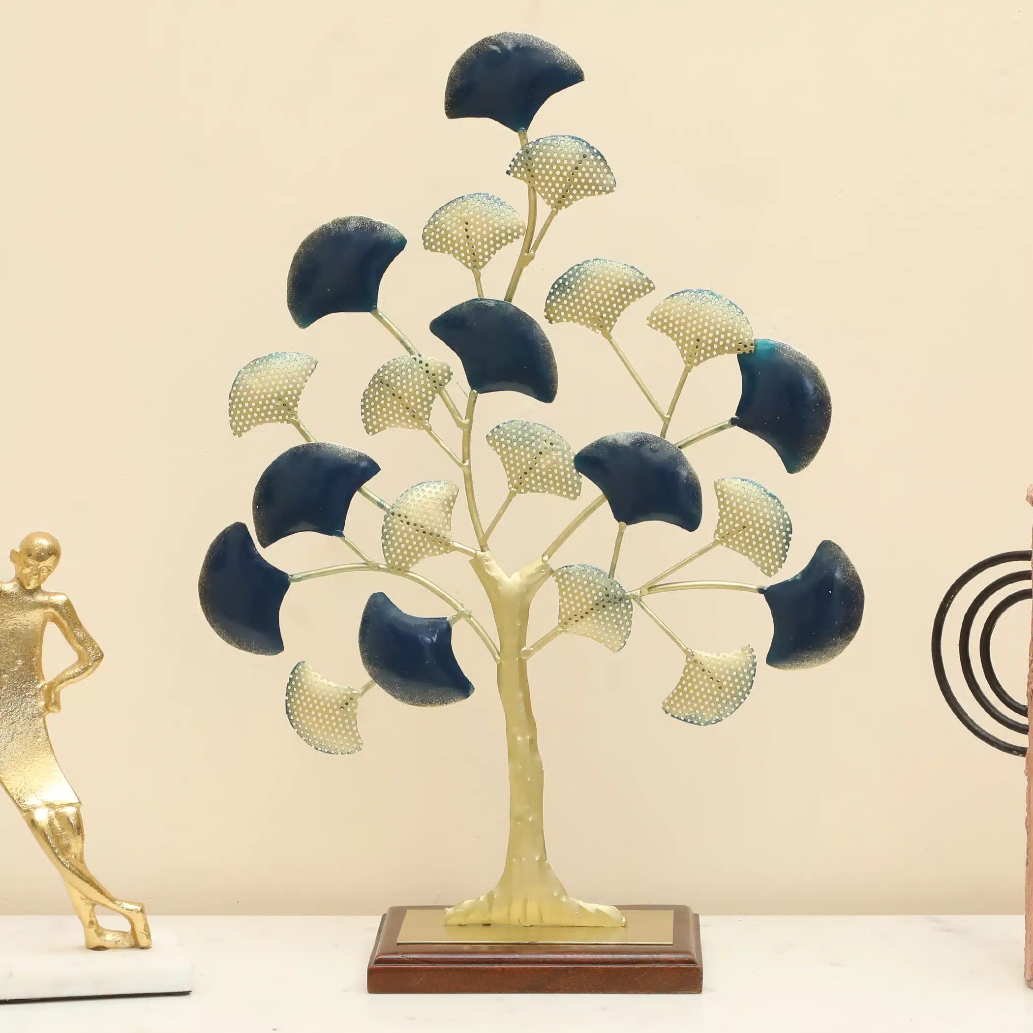 Metal & Wood Multicolor Abbey Ginko Showpiece Table Decor