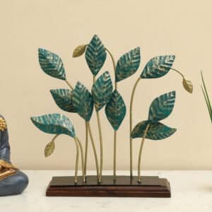 Metal & Wood Multicolor Lukus Leaf Showpiece Table Decor