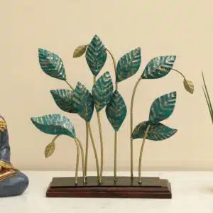Metal & Wood Multicolor Lukus Leaf Showpiece Table Decor