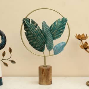 Metal & Wood Multicolor Ivey Leaf Showpiece Table Decor