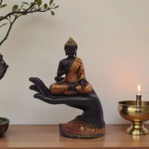 Orange Buddha Hand Showpiece – Polyresin Table Decor