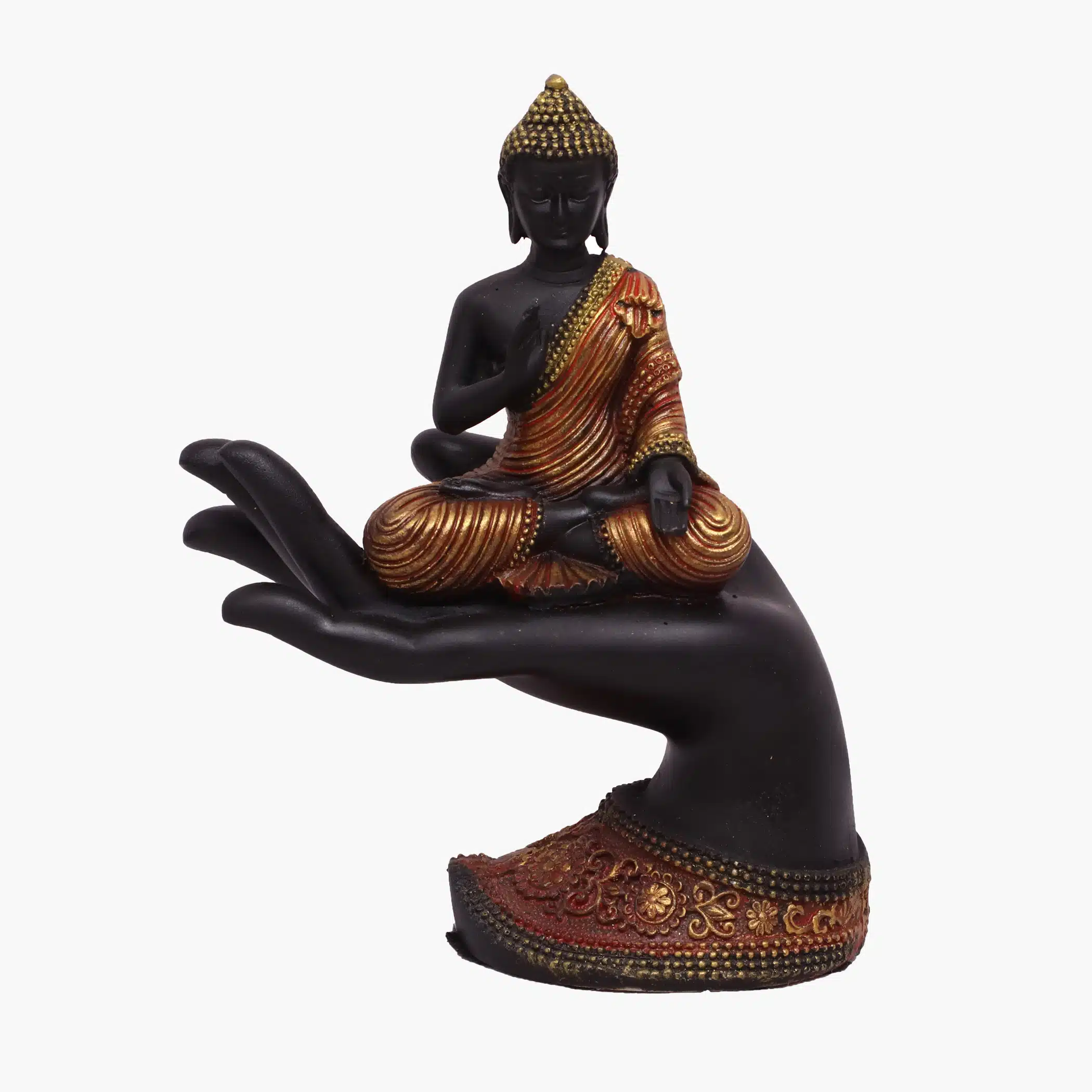 Orange Buddha Hand Showpiece – Polyresin Table Decor - Image 2
