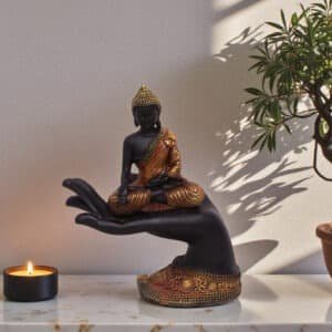 Polyresin Orange Hand Buddha/3 Figurine Showpiece Table Decor
