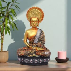 Polyresin Golden Chakkra Buddha Medium Figurine Showpiece Table Decor