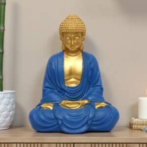 Polyresin Golden Blue Dupatta Samadhi Buddha Figurine Showpiece Table Decor