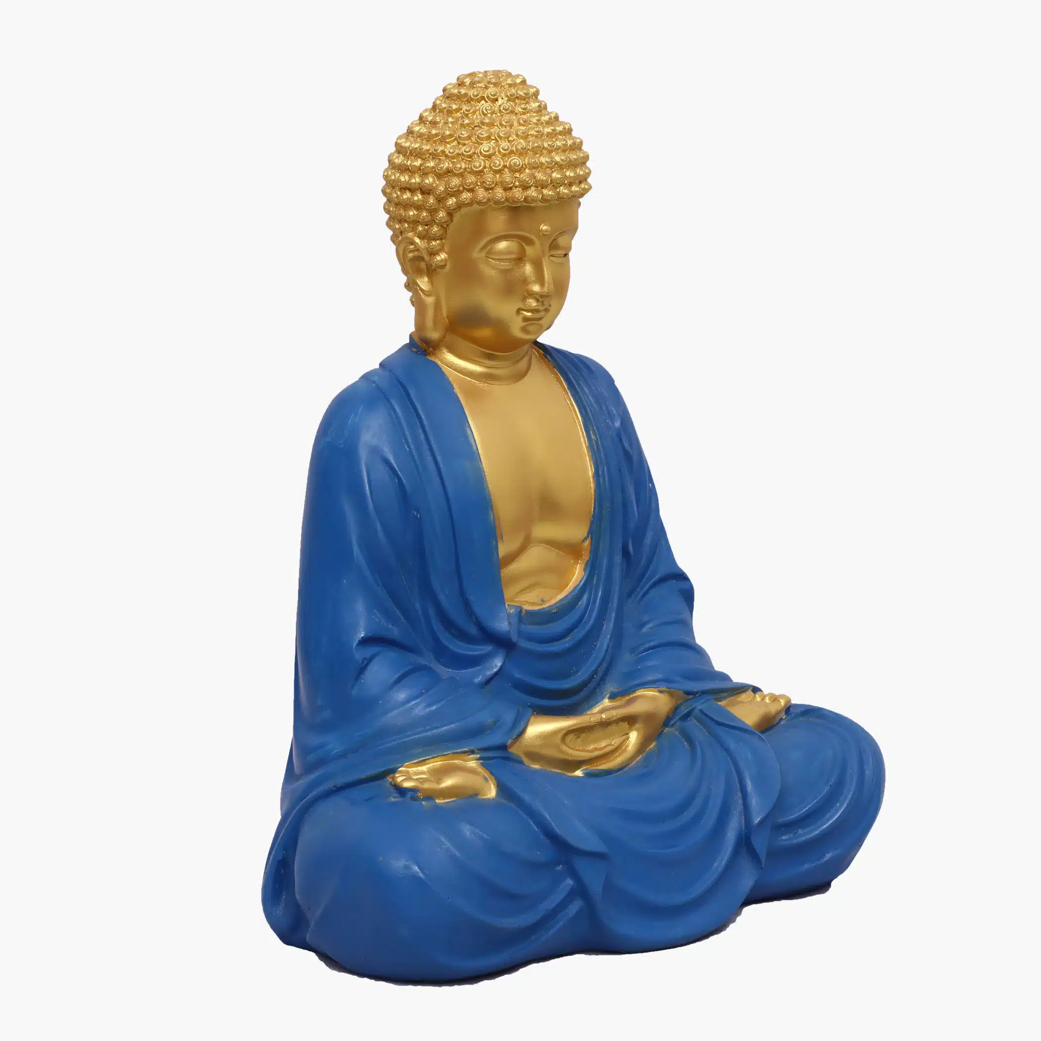 Polyresin Golden Blue Dupatta Samadhi Buddha Figurine Showpiece Table Decor - Image 2