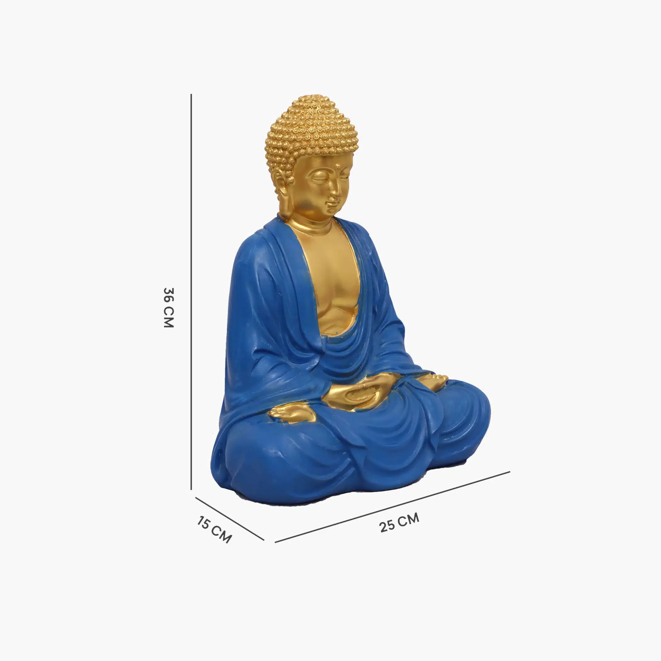 Polyresin Golden Blue Dupatta Samadhi Buddha Figurine Showpiece Table Decor - Image 3