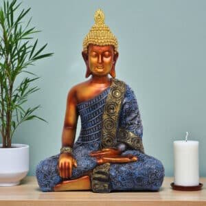 Polyresin Copper Nag Samadhi Buddha Figurine Showpiece Table Decor