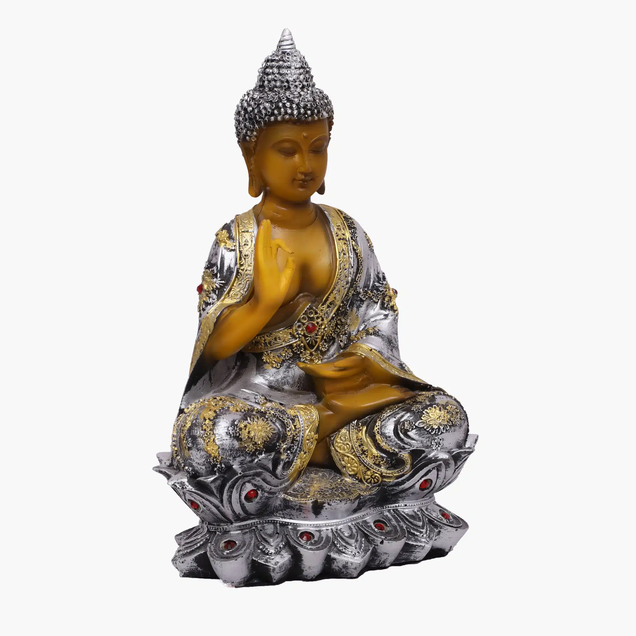 Polyresin Brown & Gold Flower Buddha Medium Figurine Showpiece Table Decor - Image 2