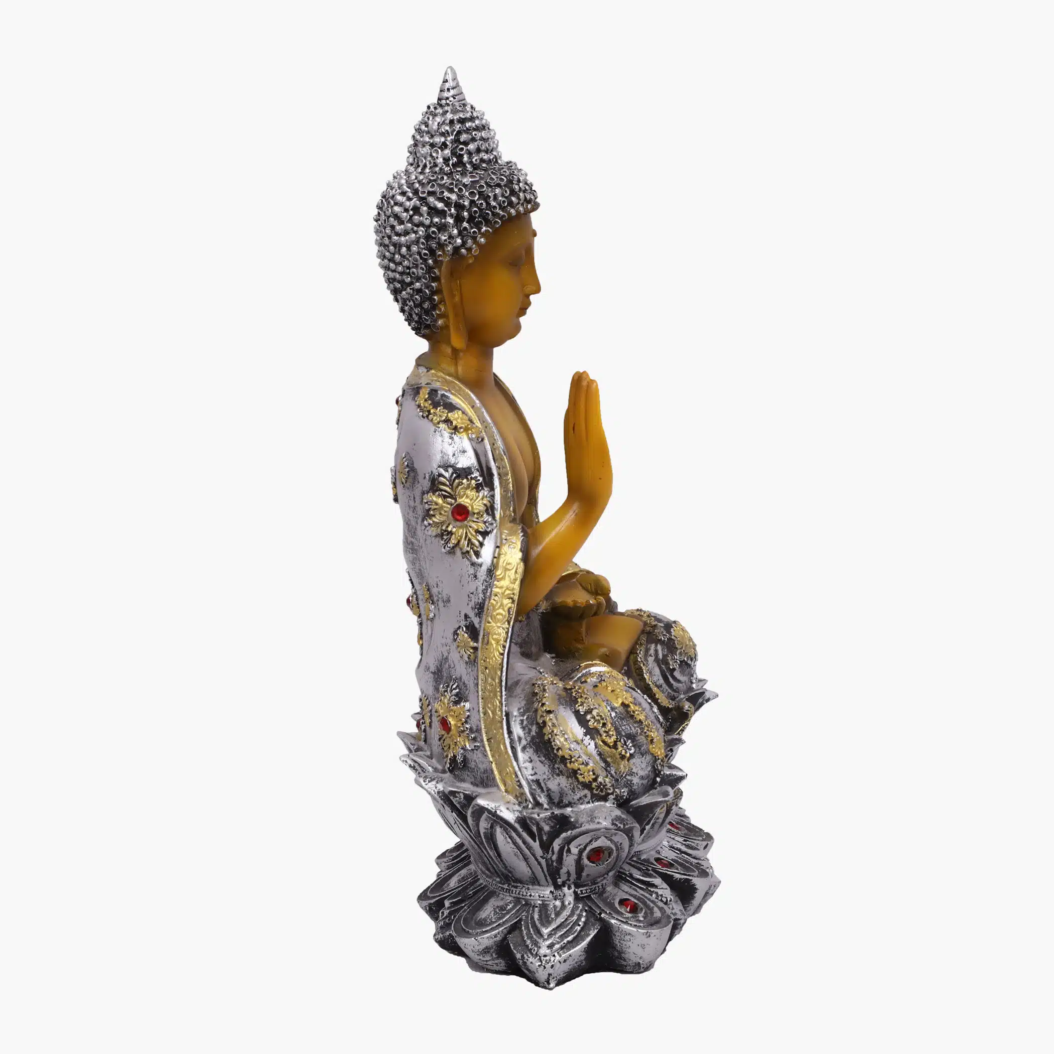 Polyresin Brown & Gold Flower Buddha Medium Figurine Showpiece Table Decor - Image 3