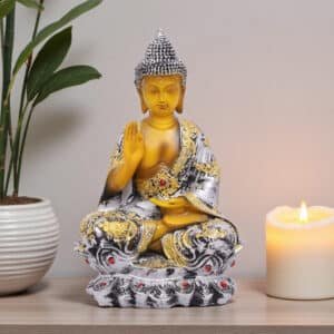 Polyresin Brown & Gold Flower Buddha Medium Figurine Showpiece Table Decor