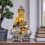 Polyresin Brown & Gold Flower Buddha Small Figurine Showpiece Table Decor