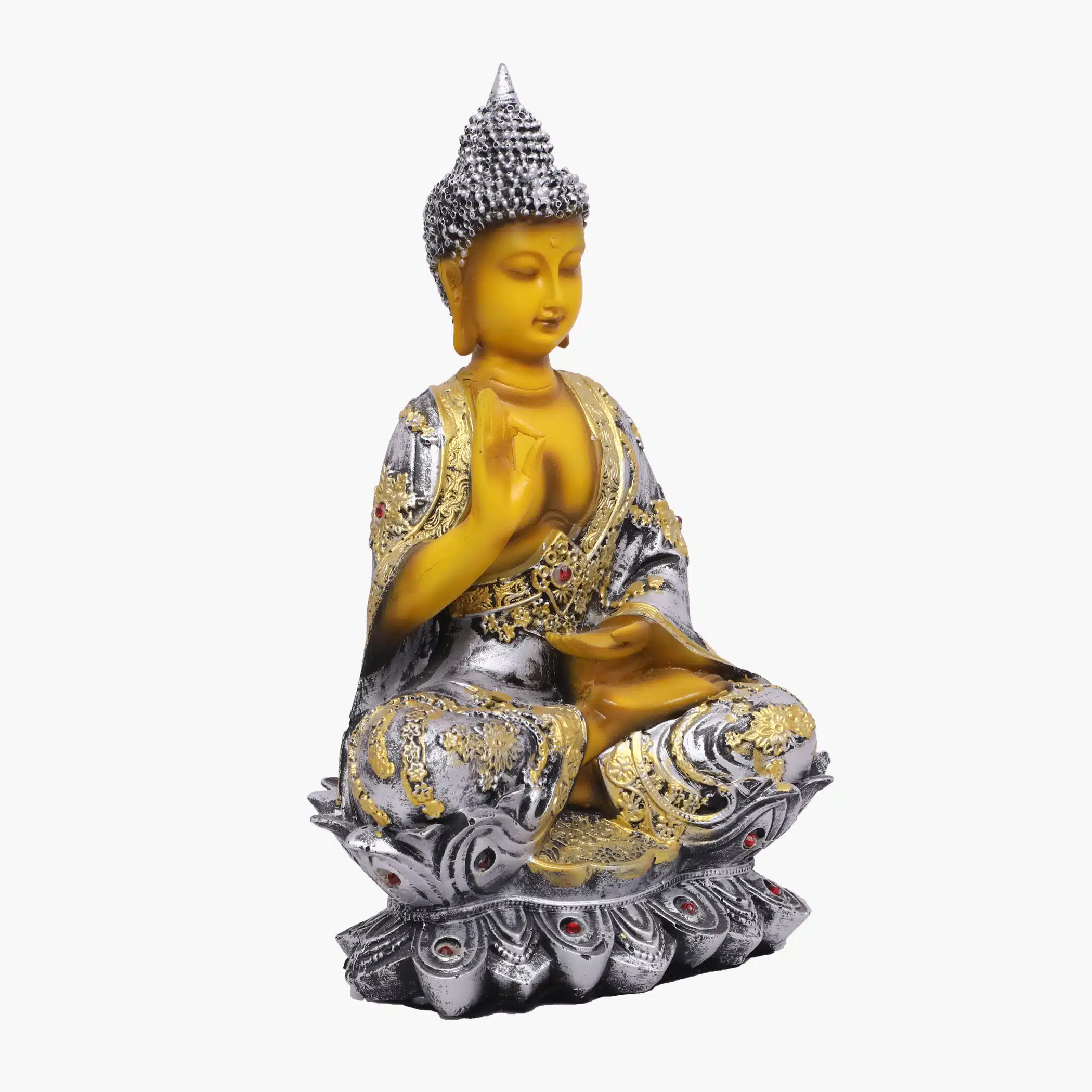 Polyresin Brown & Gold Flower Buddha Small Figurine Showpiece Table Decor - Image 2